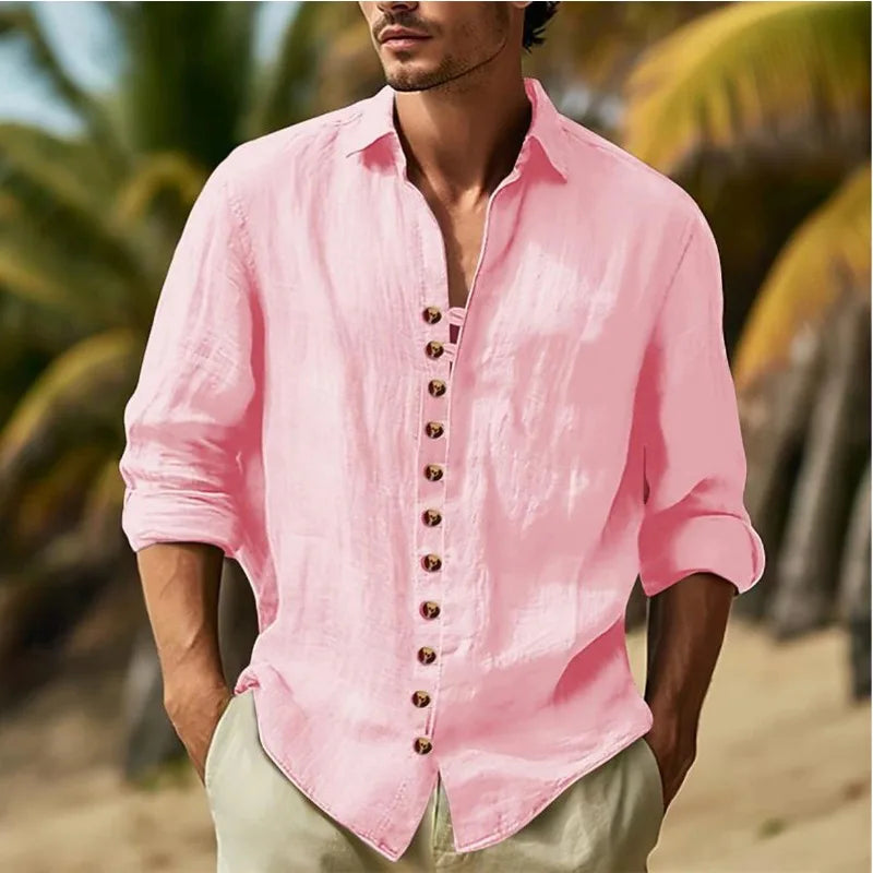 Men's Button-down Casual Shirt Cotton Long-sleeve Shirt with Collar for Spring and Autumn Festivals